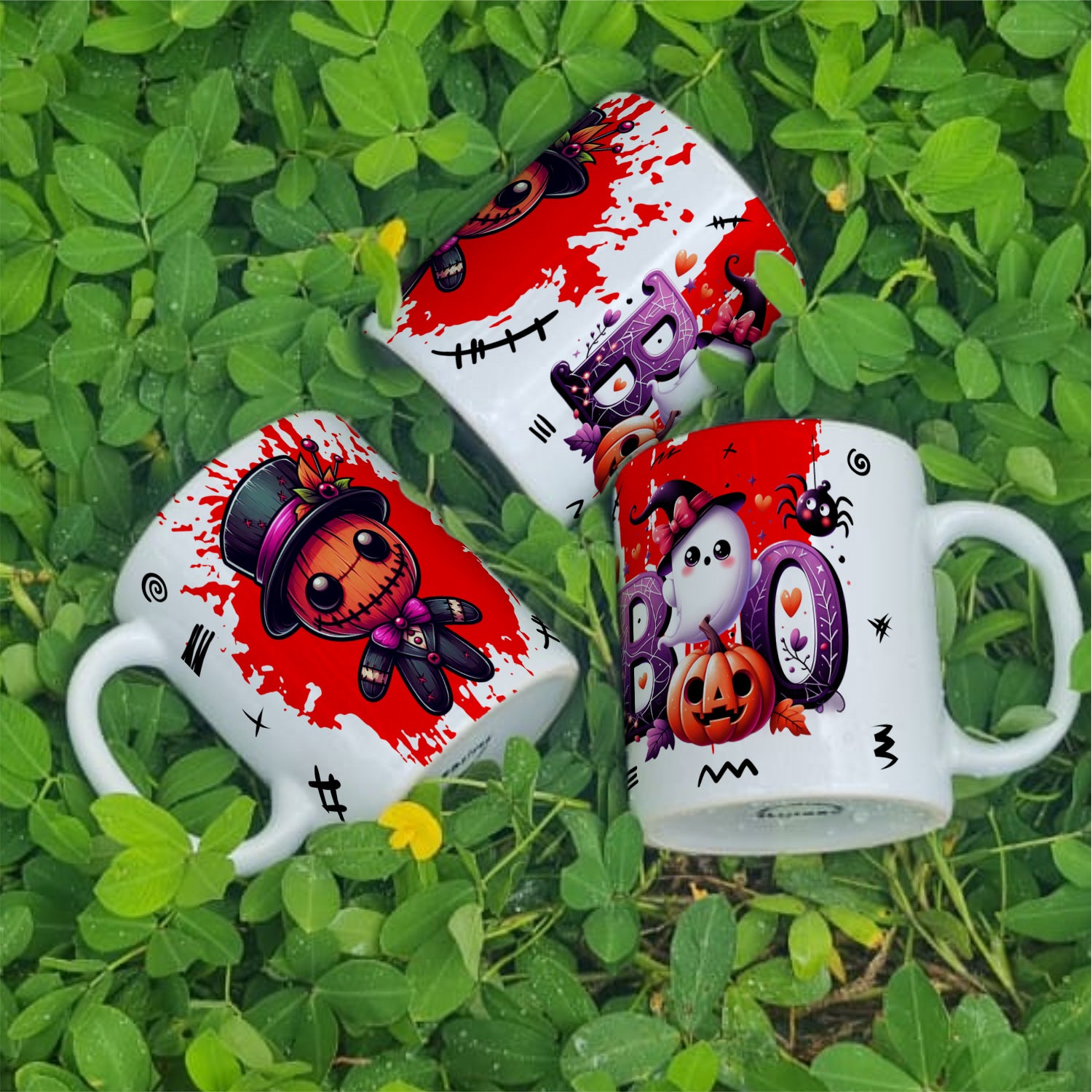 Cute Voodoo Doll Mug Sublimation PNG Bundle | Halloween Creepy Doll Mug Wrap 11oz 15oz Template