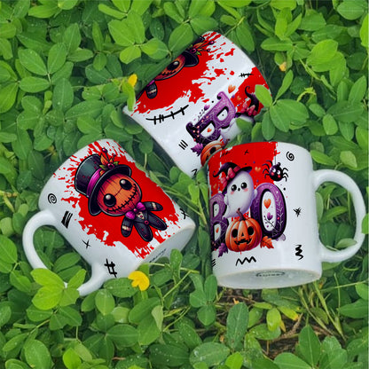 Cute Voodoo Doll Mug Sublimation PNG Bundle | Halloween Creepy Doll Mug Wrap 11oz 15oz Template