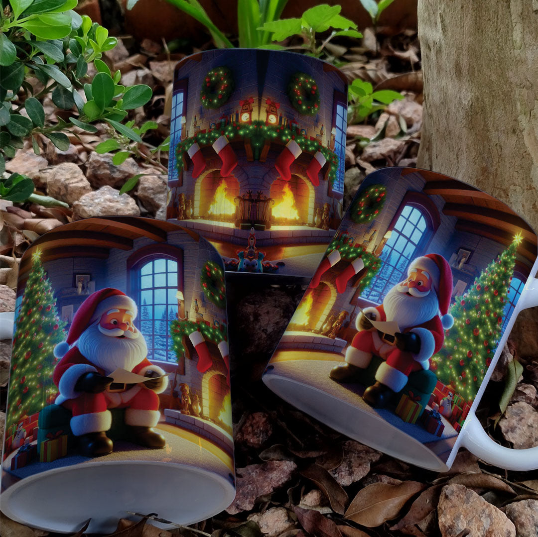 Christmas Mug Sublimation Design Bundle | Santa Cozy Fireplace Wrap PNG | Festive Coffee Cup Transfer