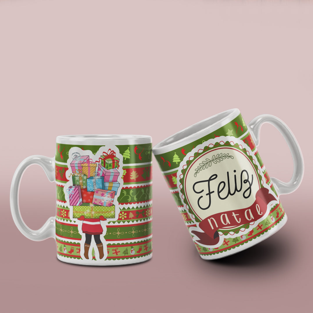 Cute Christmas Girl Mug Sublimation Wrap PNG Bundle | Christmas Knit Pattern Mug Template