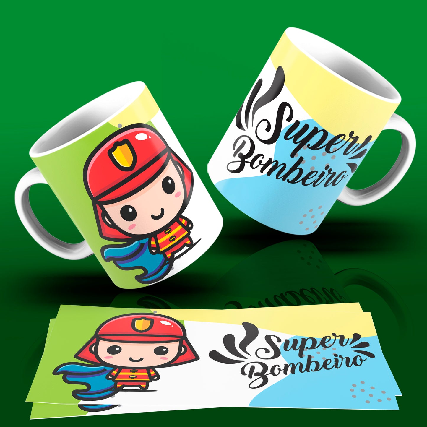 Cute Super Professions Mug Sublimation PNG Bundle | Chibi Superhero Career Coffee Cup Wrap