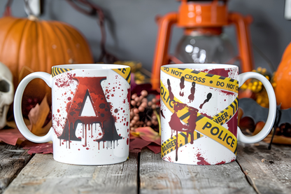 Bloody Alphabet Mug Wrap PNG Bundle | Halloween Crime Scene Monogram Mug Sublimation Designs A-Z