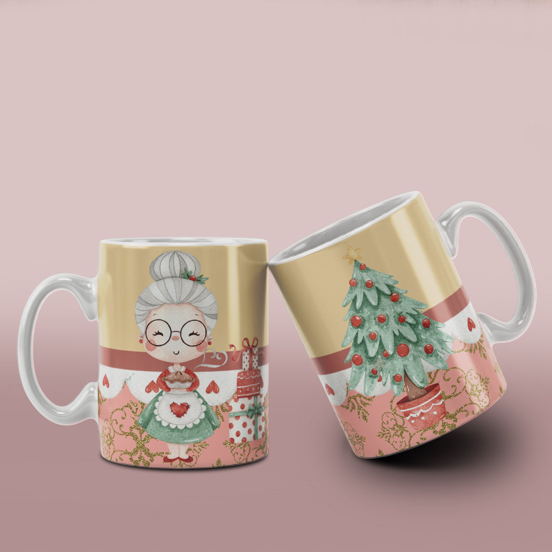 Watercolor Christmas Mug Sublimation PNG Bundle | Cute Pink Santa Mrs Claus Snowman Mug Wrap
