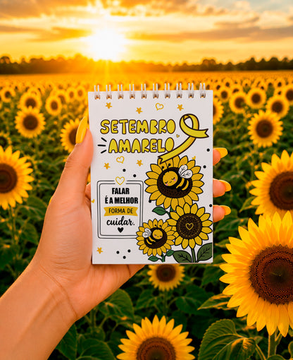 Yellow September Planner Cover Sublimation PNG Bundle, Cute Bee Sunflower Mental Health Journal Cover PNG