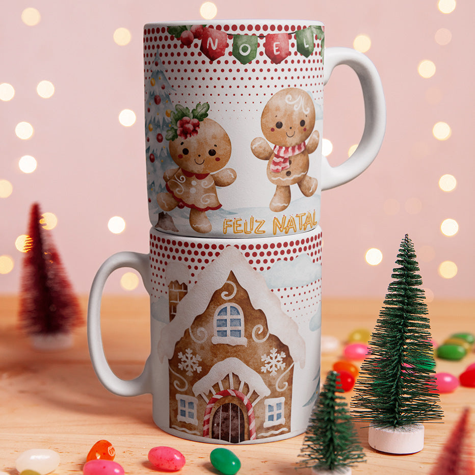 Gingerbread Christmas Mug Sublimation Bundle | Cute Cookie Holiday Mug Wrap PNG