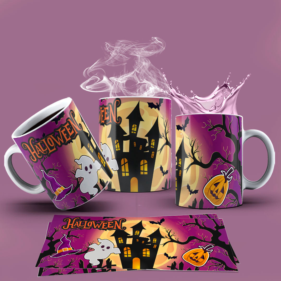 Cute Halloween Mug Sublimation PNG Bundle | Spooky Ghost & Witch Mug Wrap 11oz 15oz Template
