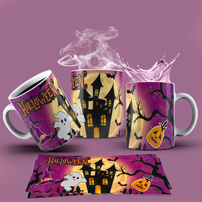 Cute Halloween Mug Sublimation PNG Bundle | Spooky Ghost & Witch Mug Wrap 11oz 15oz Template