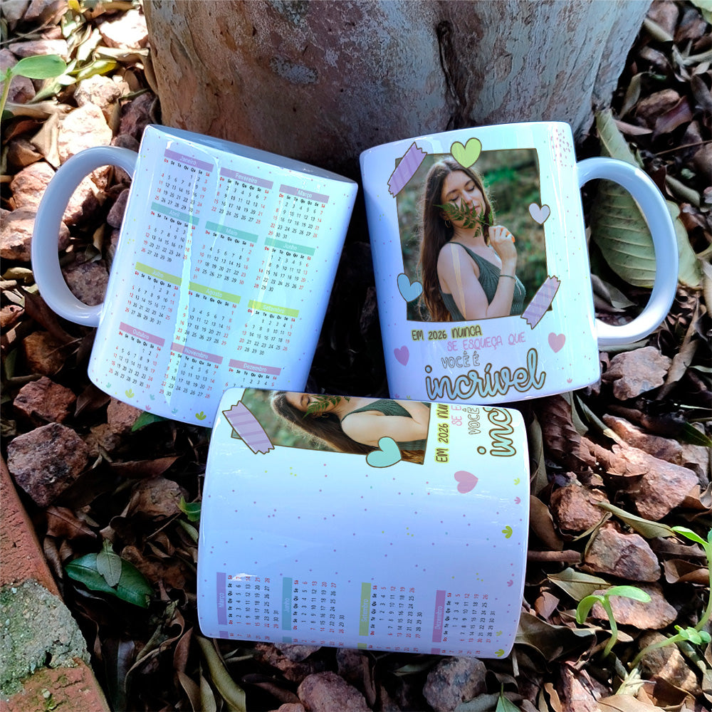 Custom 2026 Calendar Photo Mug Sublimation PNG Bundle | Personalized Picture Frame Coffee Cup Wrap