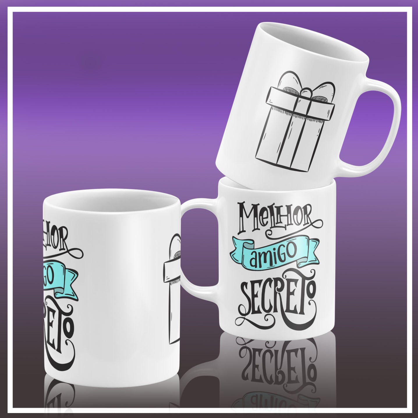 Secret Santa Portuguese Mug Sublimation PNG Bundle | Cute Amigo Secreto Coffee Cup Design Template