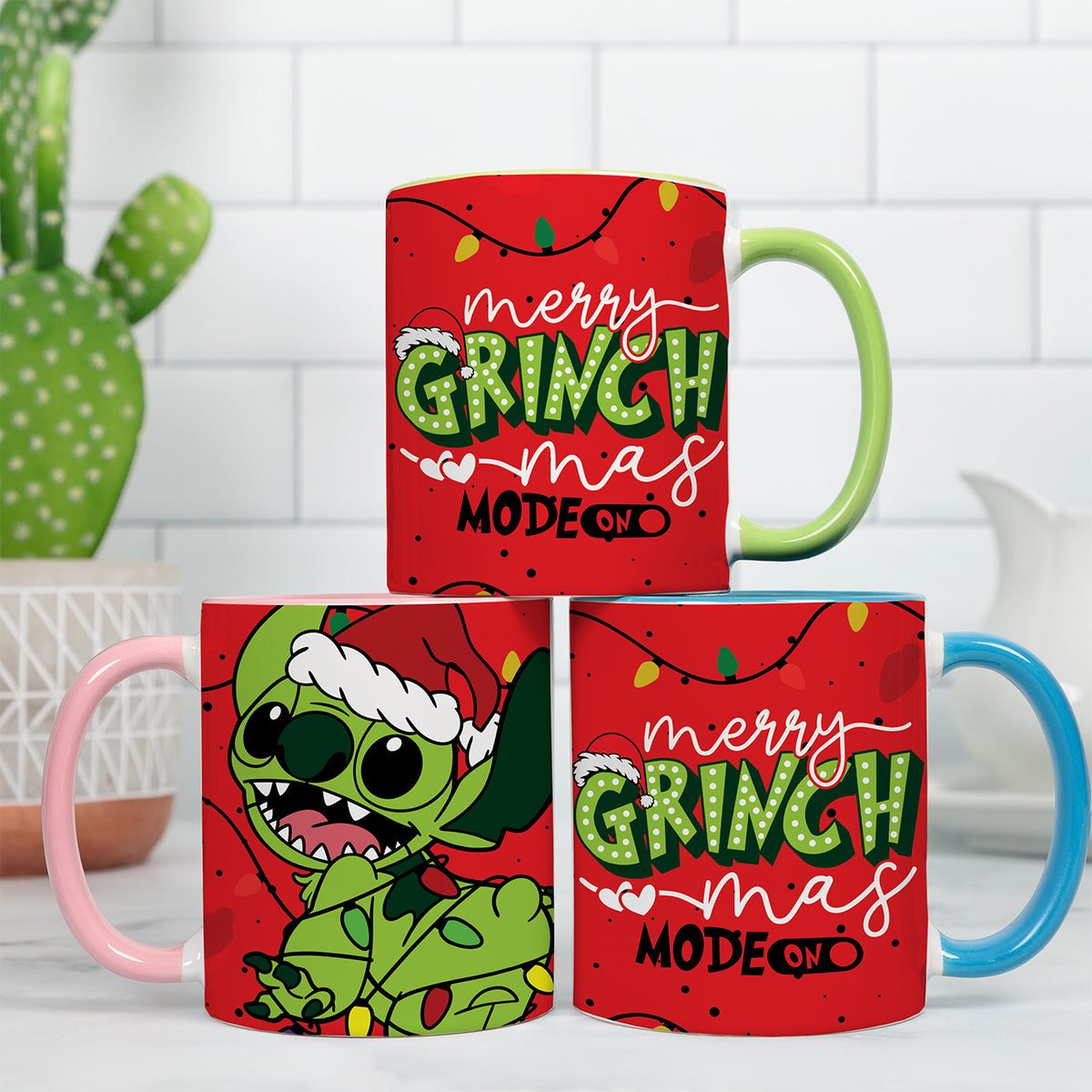 Christmas Stitch Mug Sublimation Design | Grinch Mode On Funny Mug Wrap PNG
