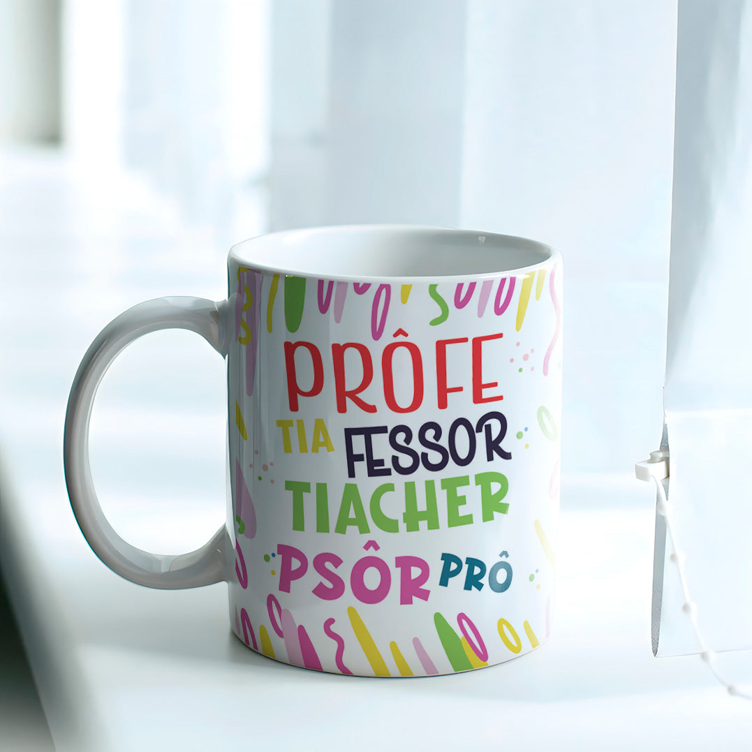 Funny Portuguese Teacher Quote Mug Sublimation PNG Bundle | Colorful Teacher Appreciation Mug Wrap PNG