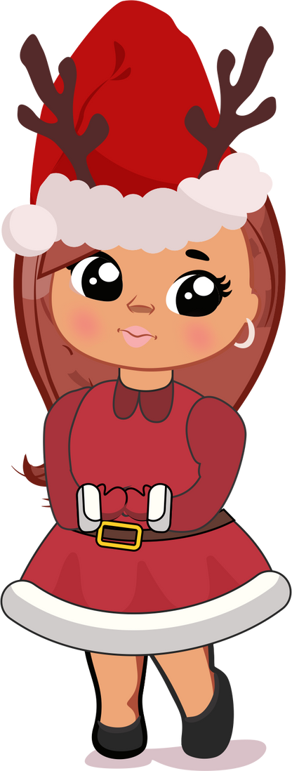 Cute Christmas Girl PNG Bundle | Chibi Santa Girl Clipart