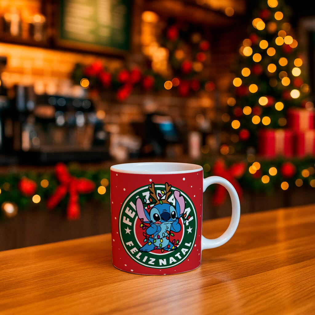 Christmas Coffee Logo Mug Sublimation Design | Cute Blue Alien Holiday Mug Wrap PNG