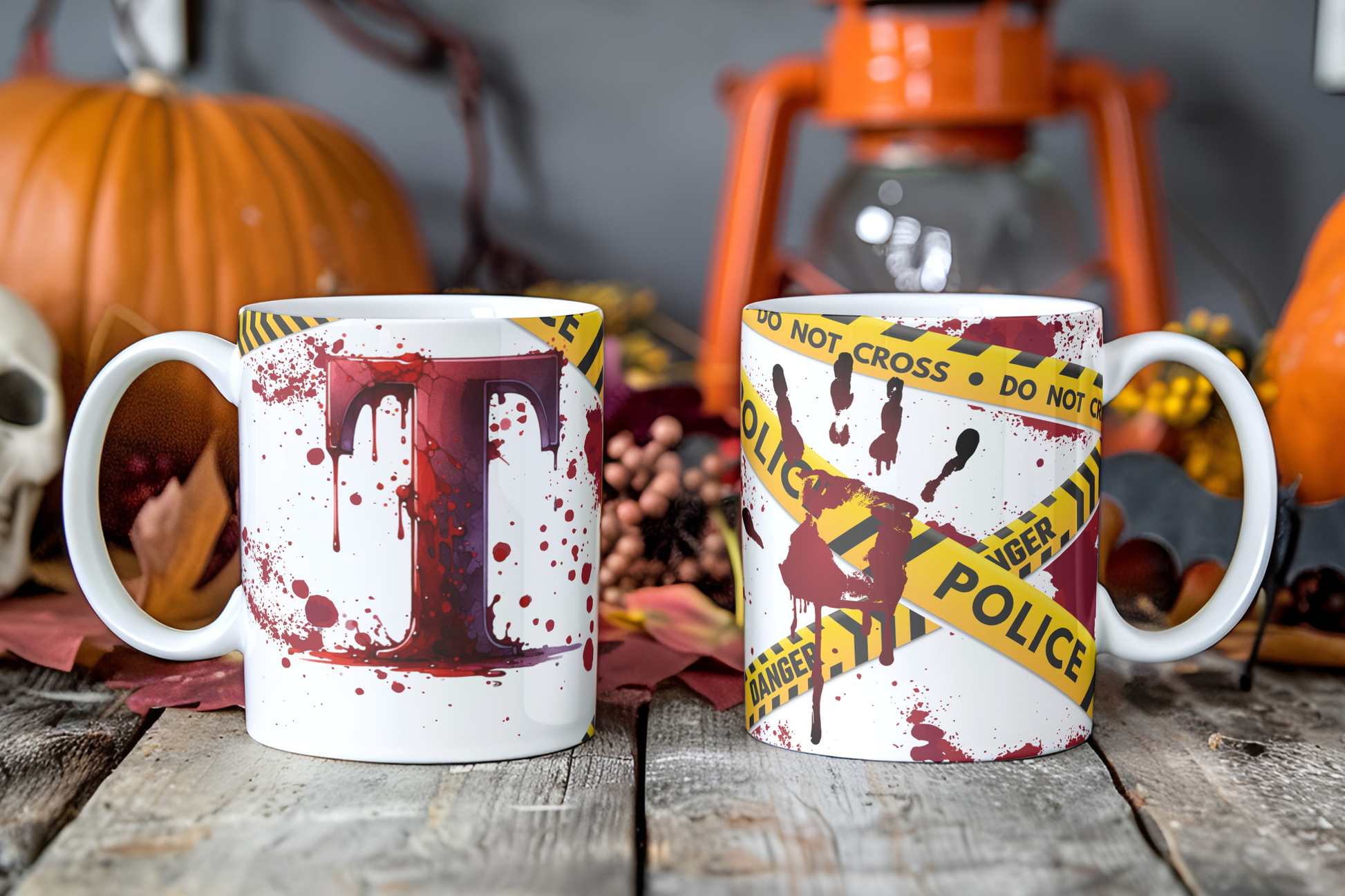 Bloody Alphabet Mug Wrap PNG Bundle | Halloween Crime Scene Monogram Mug Sublimation Designs A-Z