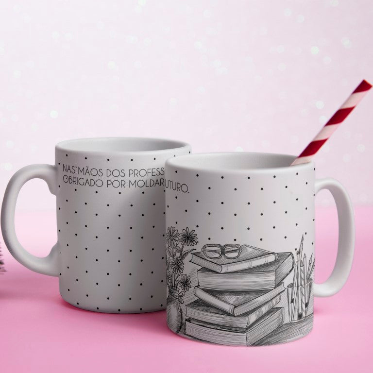 Portuguese Teacher Mug Sublimation Designs PNG | Black and White Line Art Professora Mug Wrap