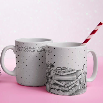 Portuguese Teacher Mug Sublimation Designs PNG | Black and White Line Art Professora Mug Wrap