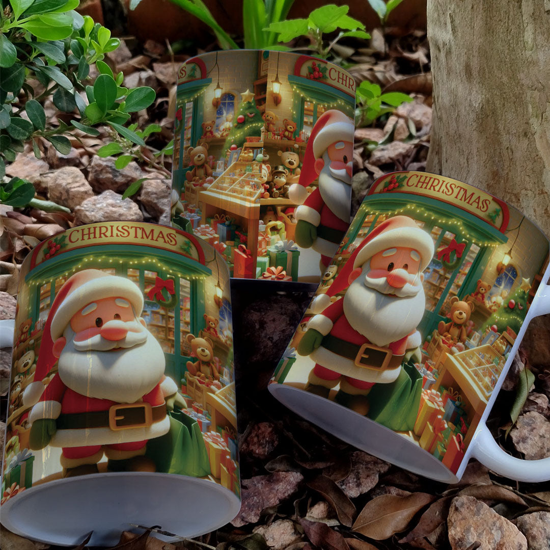 Christmas Mug Sublimation Design Bundle | Santa Cozy Fireplace Wrap PNG | Festive Coffee Cup Transfer