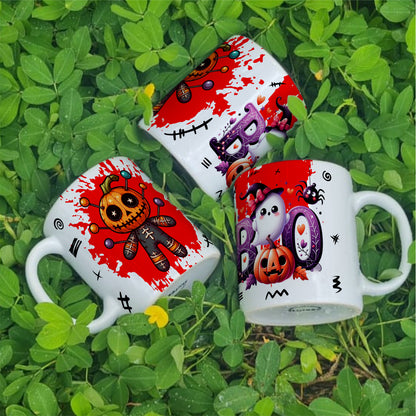Cute Voodoo Doll Mug Sublimation PNG Bundle | Halloween Creepy Doll Mug Wrap 11oz 15oz Template
