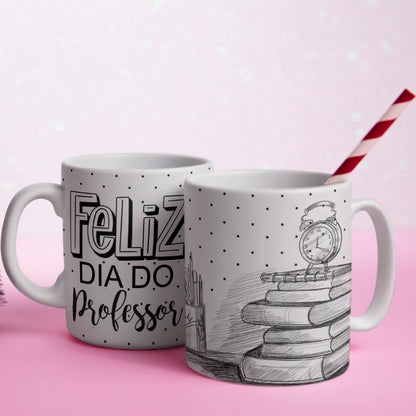 Portuguese Teacher Mug Sublimation Designs PNG | Black and White Line Art Professora Mug Wrap