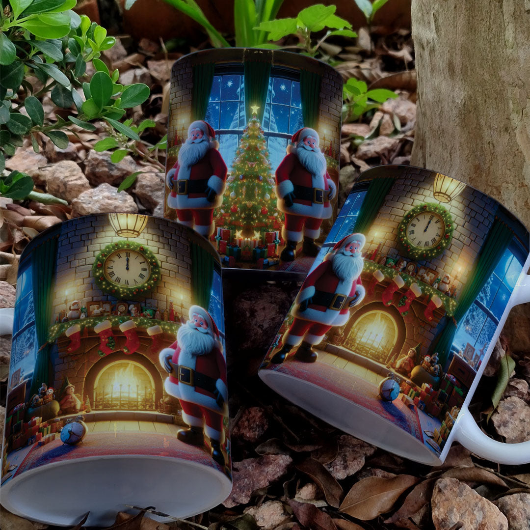 Christmas Mug Sublimation Design Bundle | Santa Cozy Fireplace Wrap PNG | Festive Coffee Cup Transfer