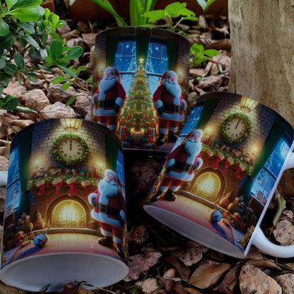 Christmas Mug Sublimation Design Bundle | Santa Cozy Fireplace Wrap PNG | Festive Coffee Cup Transfer