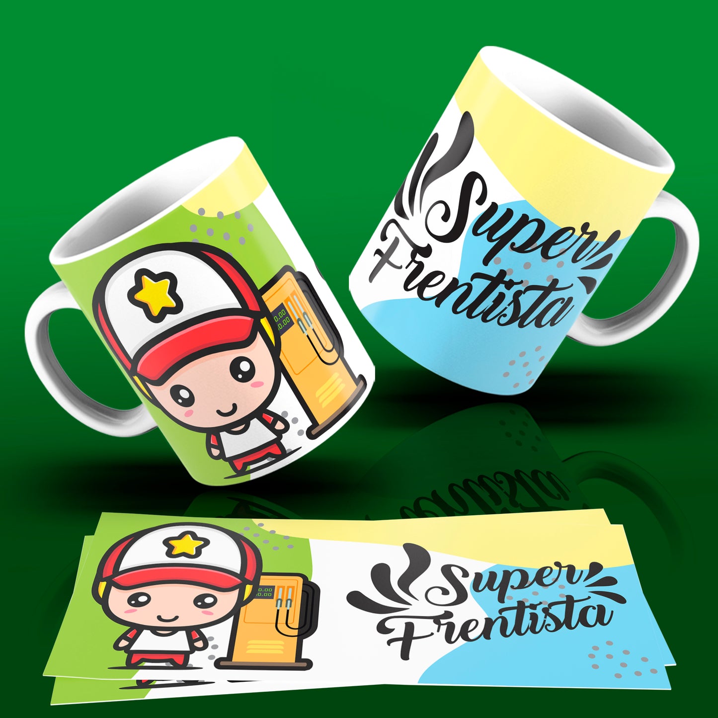 Cute Super Professions Mug Sublimation PNG Bundle | Chibi Superhero Career Coffee Cup Wrap