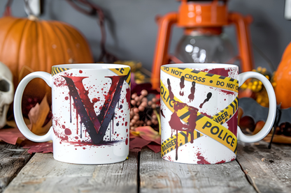 Bloody Alphabet Mug Wrap PNG Bundle | Halloween Crime Scene Monogram Mug Sublimation Designs A-Z