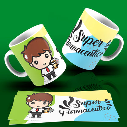 Cute Super Professions Mug Sublimation PNG Bundle | Chibi Superhero Career Coffee Cup Wrap