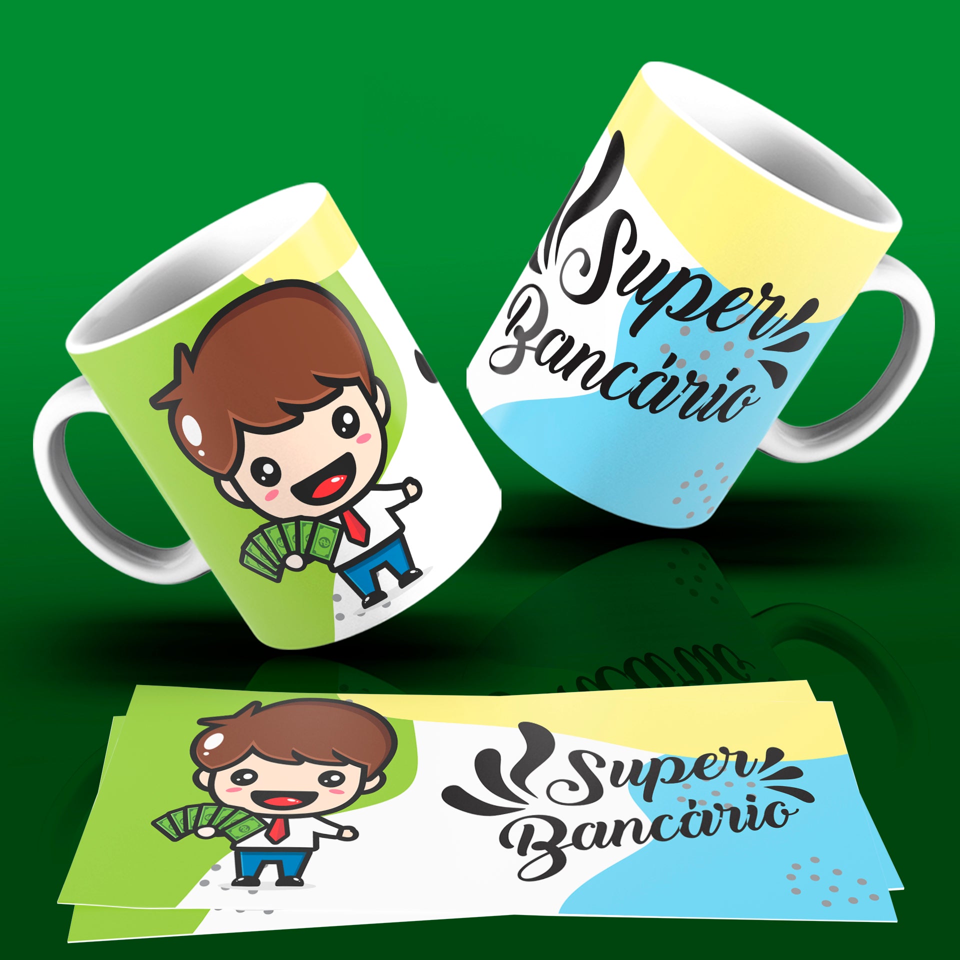 Cute Super Professions Mug Sublimation PNG Bundle | Chibi Superhero Career Coffee Cup Wrap