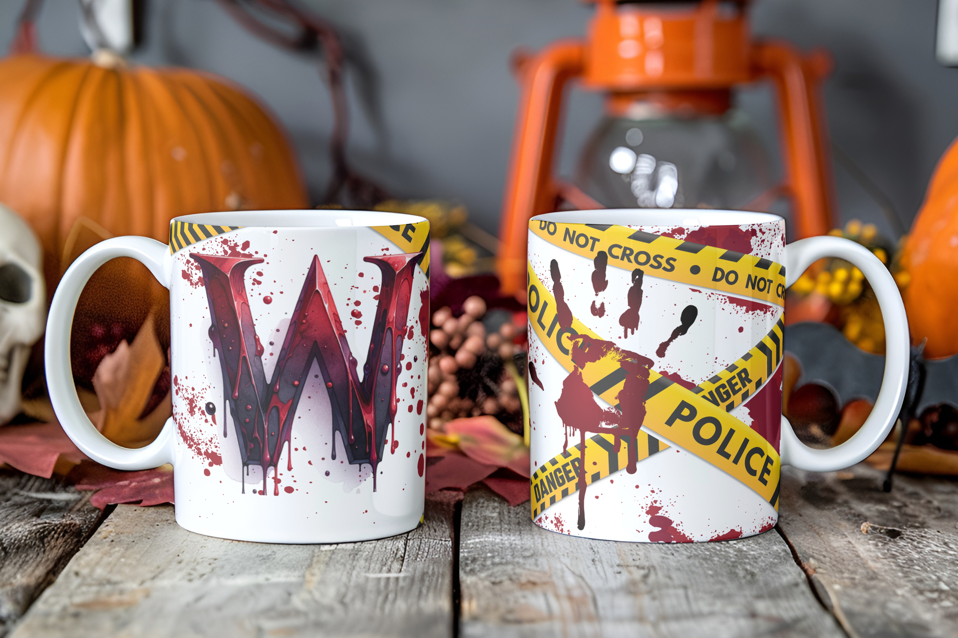 Bloody Alphabet Mug Wrap PNG Bundle | Halloween Crime Scene Monogram Mug Sublimation Designs A-Z