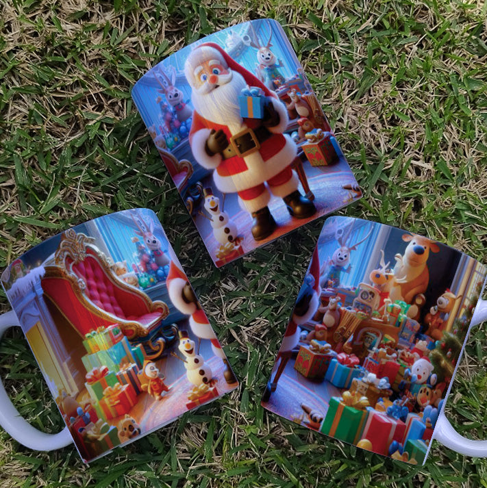 Christmas Mug Sublimation Design Bundle | Santa Cozy Fireplace Wrap PNG | Festive Coffee Cup Transfer