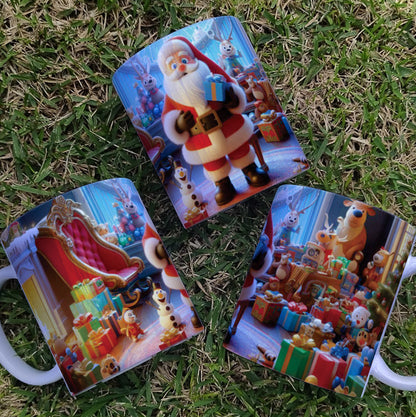 Christmas Mug Sublimation Design Bundle | Santa Cozy Fireplace Wrap PNG | Festive Coffee Cup Transfer