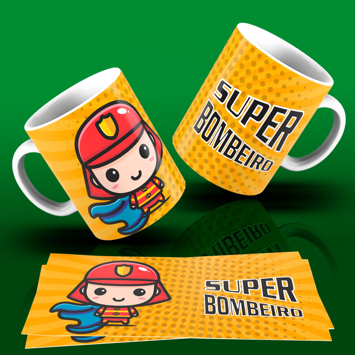 Cute Super Professions Mug Sublimation PNG Bundle | Chibi Superhero Career Coffee Cup Wrap