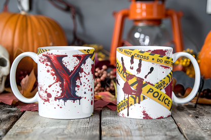 Bloody Alphabet Mug Wrap PNG Bundle | Halloween Crime Scene Monogram Mug Sublimation Designs A-Z