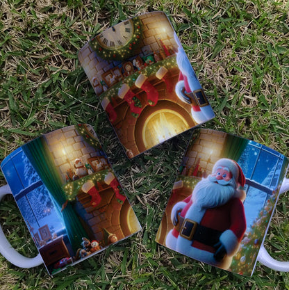 Christmas Mug Sublimation Design Bundle | Santa Cozy Fireplace Wrap PNG | Festive Coffee Cup Transfer