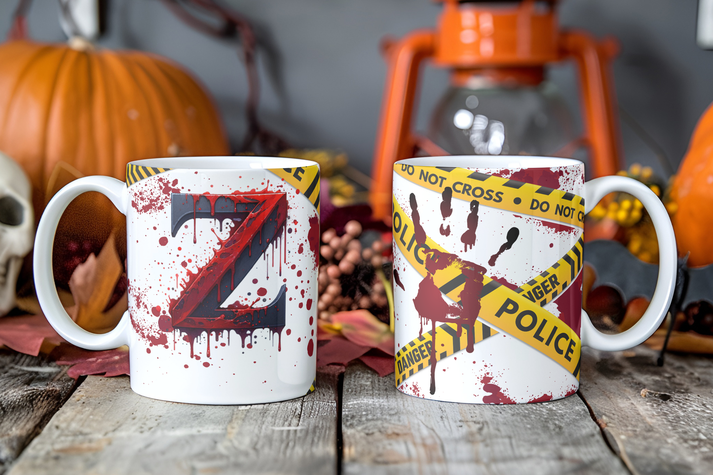 Bloody Alphabet Mug Wrap PNG Bundle | Halloween Crime Scene Monogram Mug Sublimation Designs A-Z