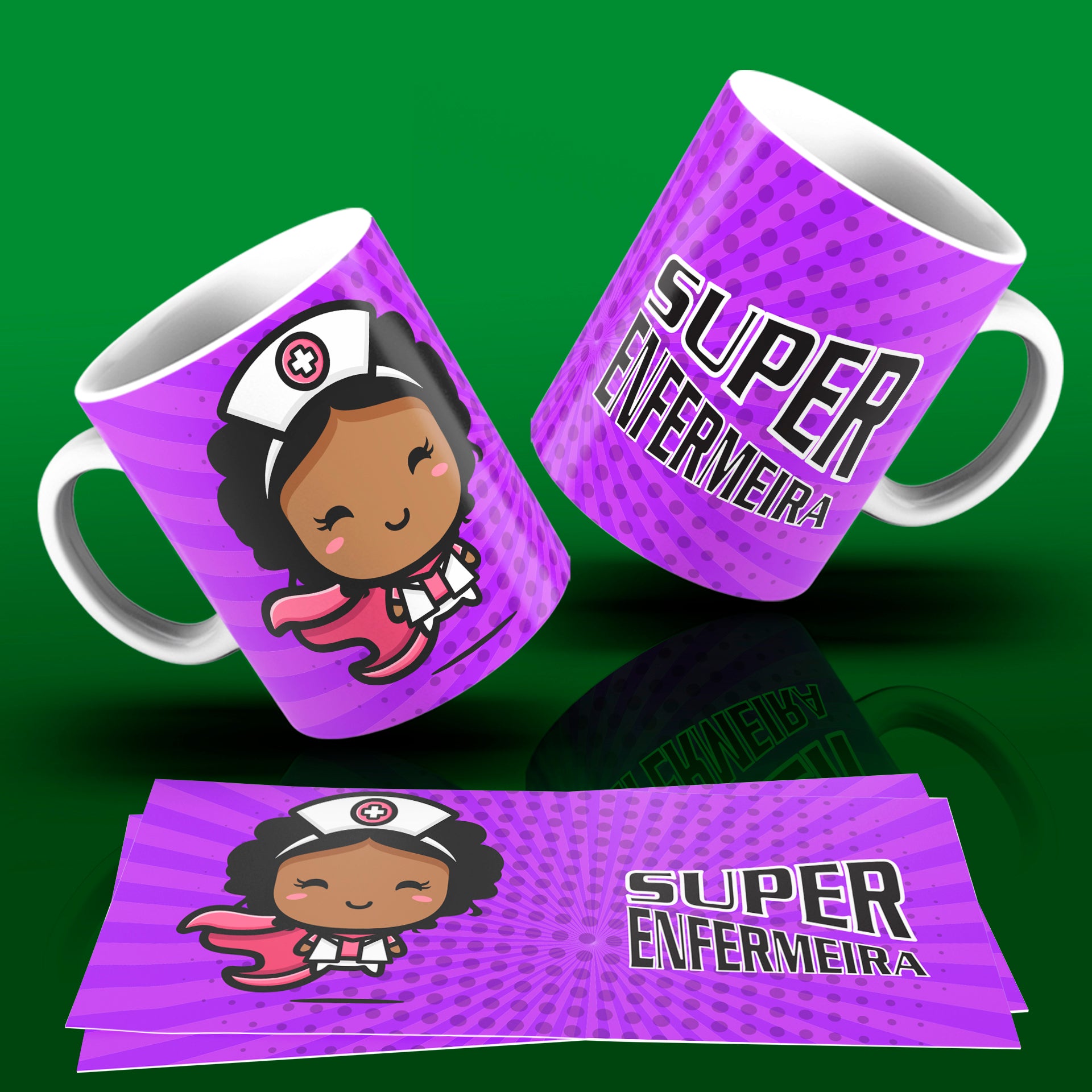 Cute Super Professions Mug Sublimation PNG Bundle | Chibi Superhero Career Coffee Cup Wrap