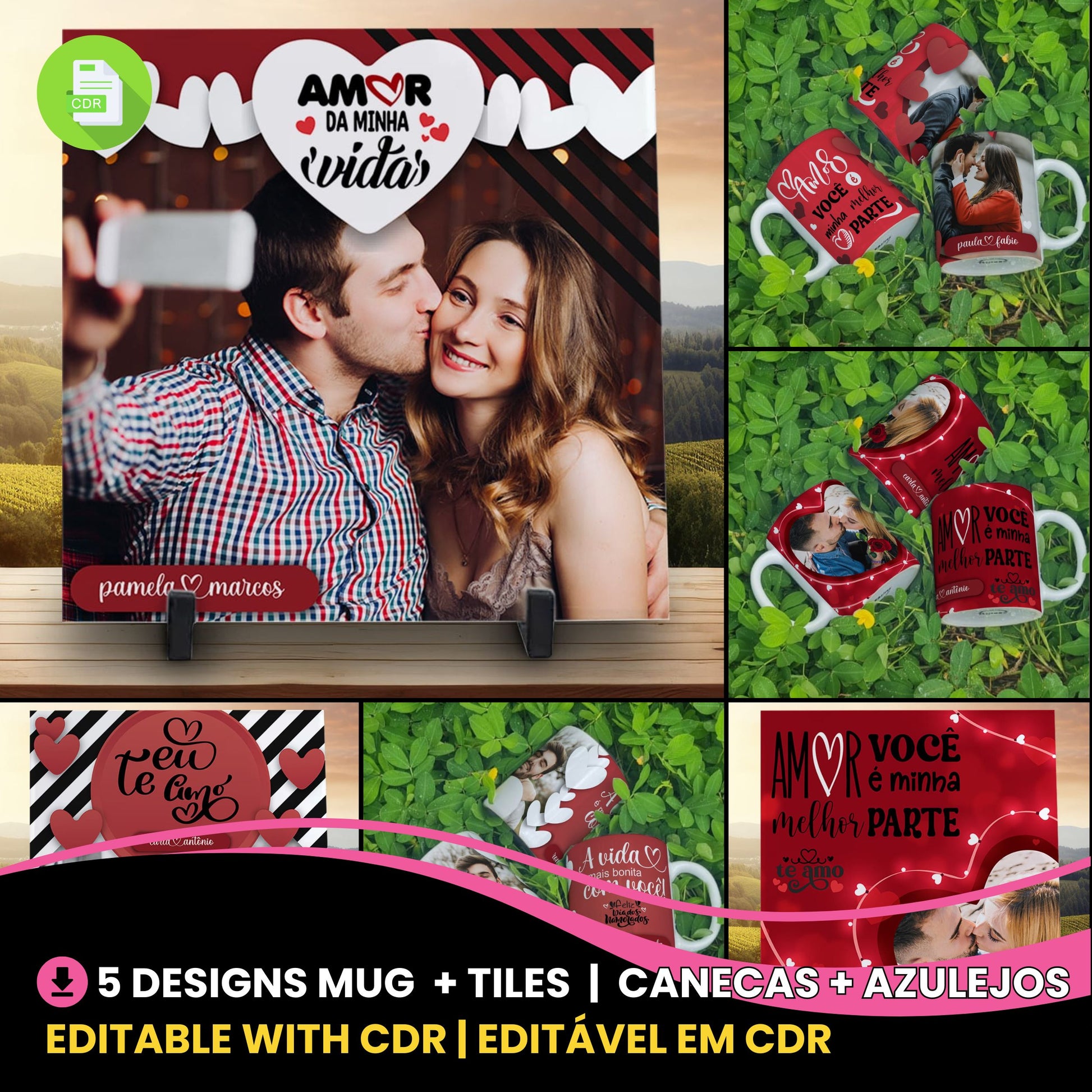Valentine’s Day Personalized Mug & Tile Sublimation | Editable Photo & Name Design