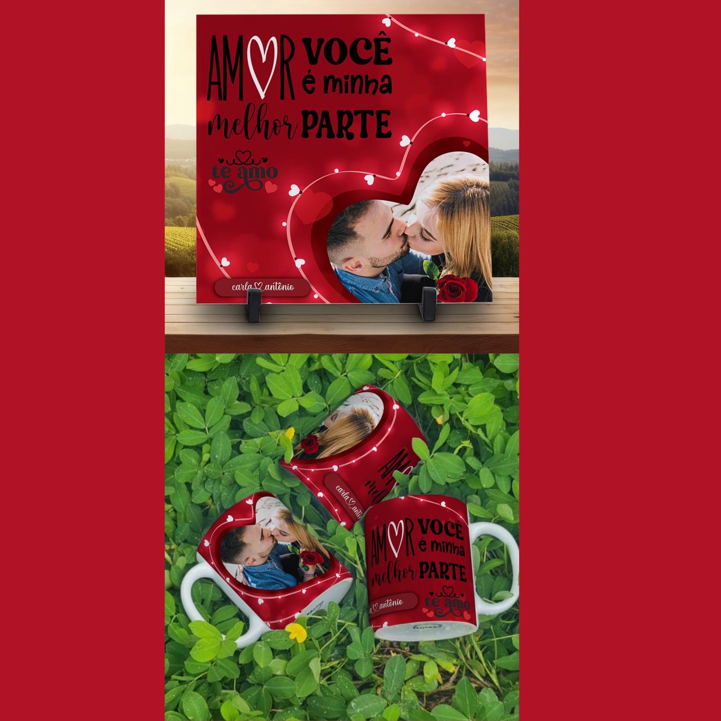 Valentine’s Day Personalized Mug & Tile Sublimation | Editable Photo & Name Design