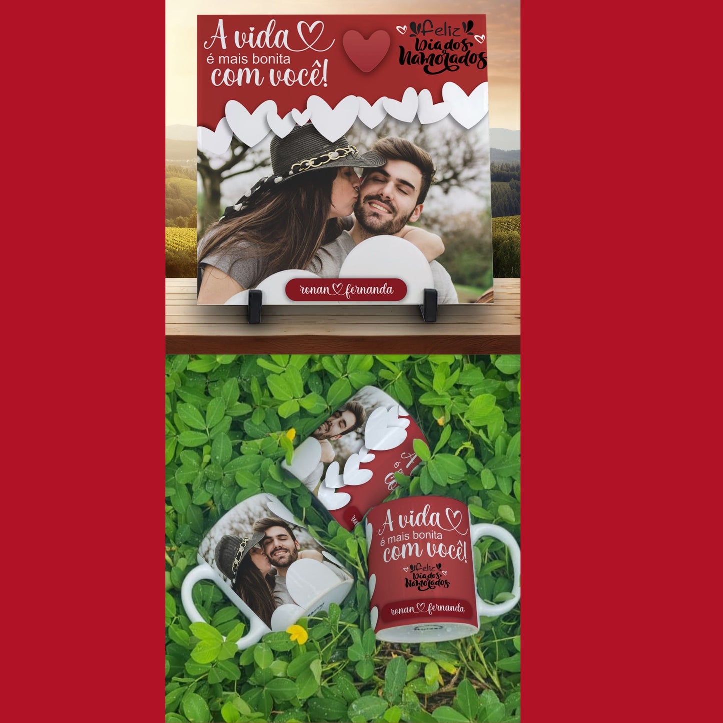 Valentine’s Day Personalized Mug & Tile Sublimation | Editable Photo & Name Design