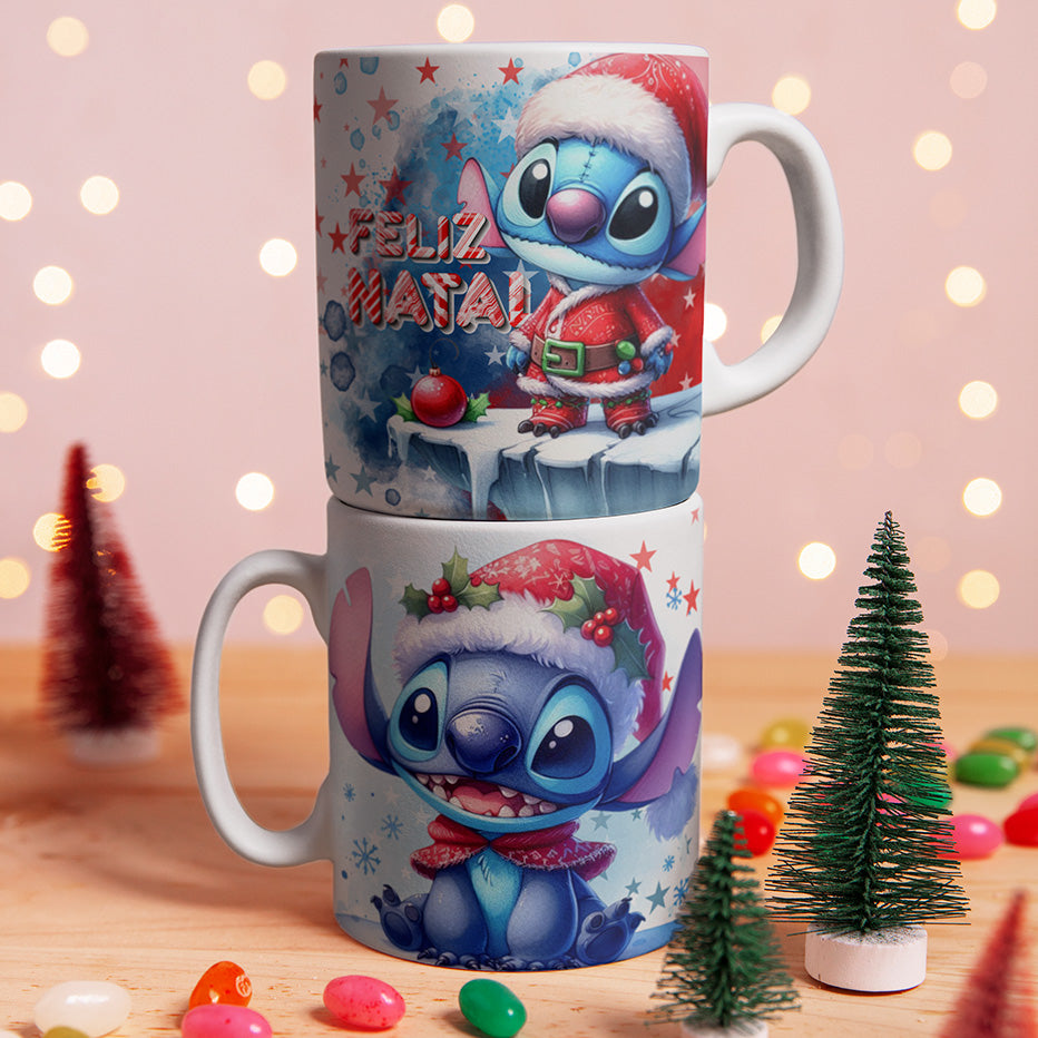 Christmas Alien Mug Sublimation Bundle | Cute Blue Character Holiday Mug Wrap PNG