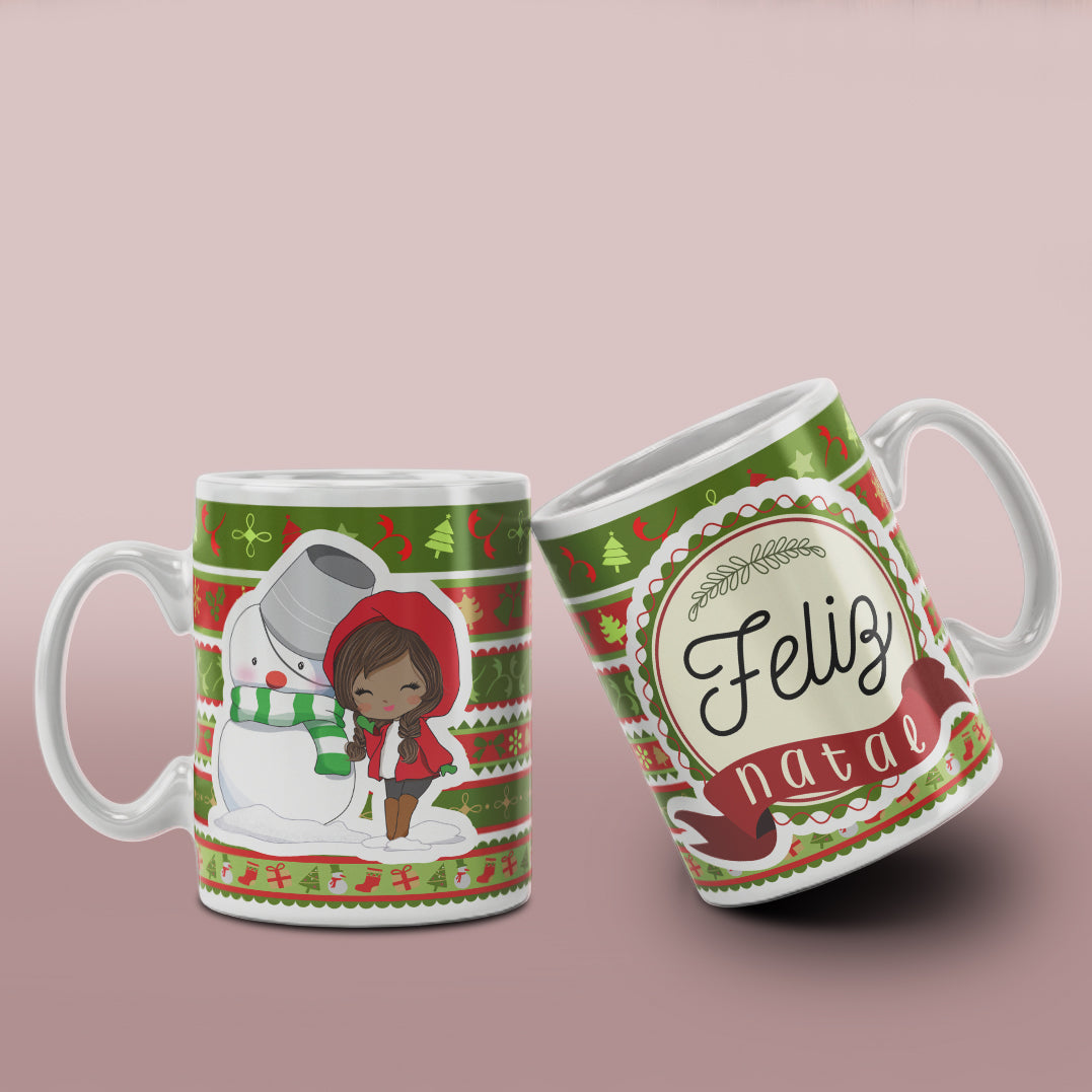 Cute Christmas Girl Mug Sublimation Wrap PNG Bundle | Christmas Knit Pattern Mug Template