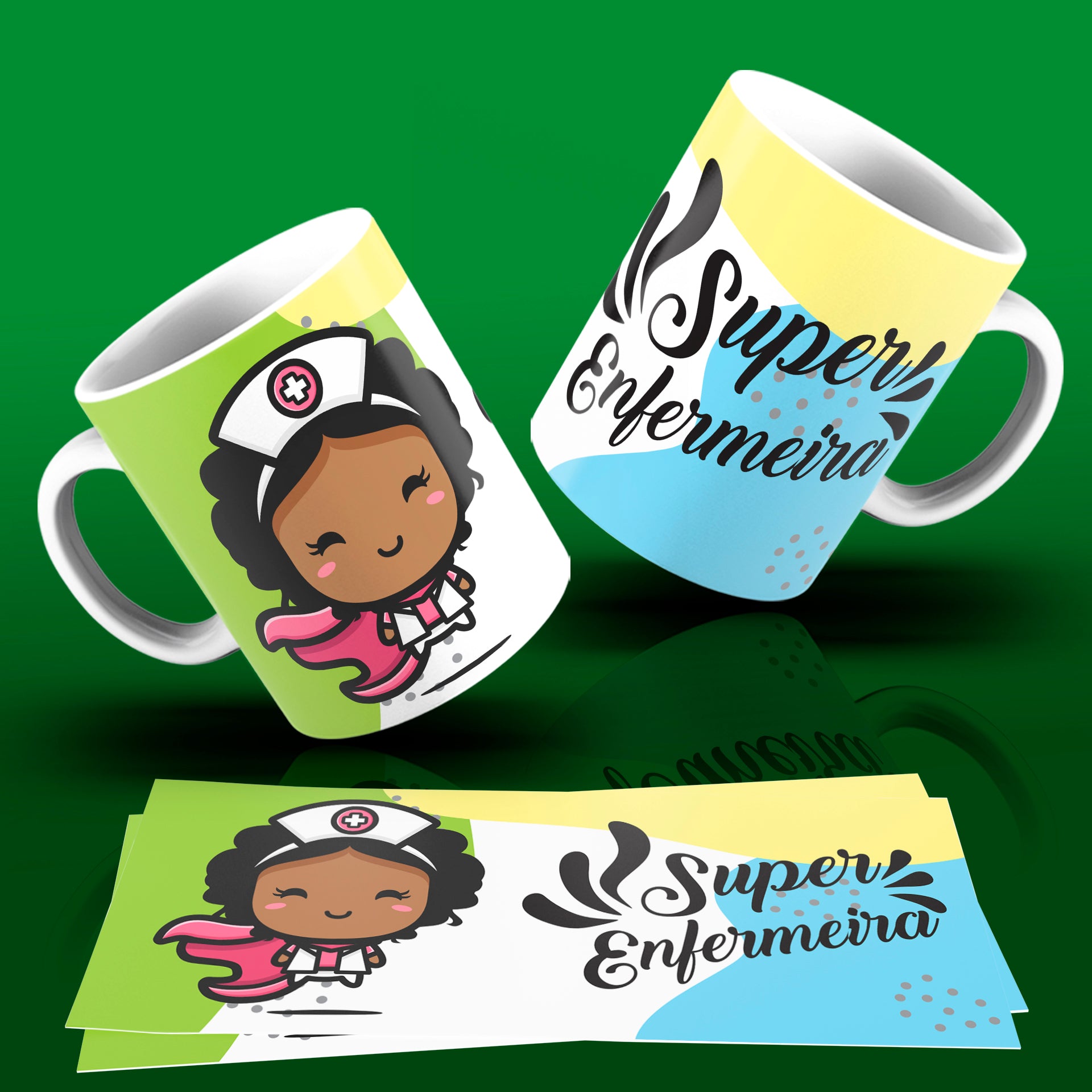 Cute Super Professions Mug Sublimation PNG Bundle | Chibi Superhero Career Coffee Cup Wrap