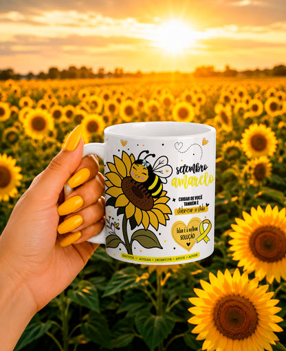 Yellow September Mental Health Awareness Mug Wrap Sublimation PNG Bundle | Cute Bee Sunflower Self Care Mug PNG