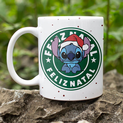 Christmas Coffee Logo Mug Sublimation Design | Cute Blue Alien Holiday Mug Wrap PNG