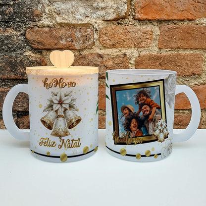 Custom Christmas Photo Mug Sublimation PNG Bundle | Elegant Gold Xmas Picture Frame Mug Wrap