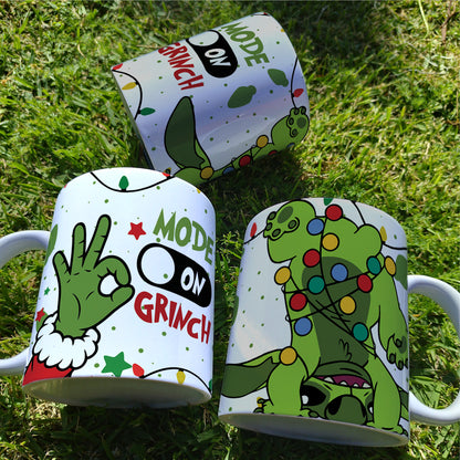 Christmas Stitch Mug Sublimation Design | Grinch Mode On Funny Mug Wrap PNG