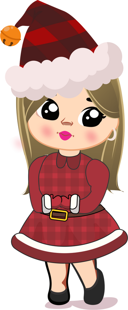 Cute Christmas Girl PNG Bundle | Chibi Santa Girl Clipart
