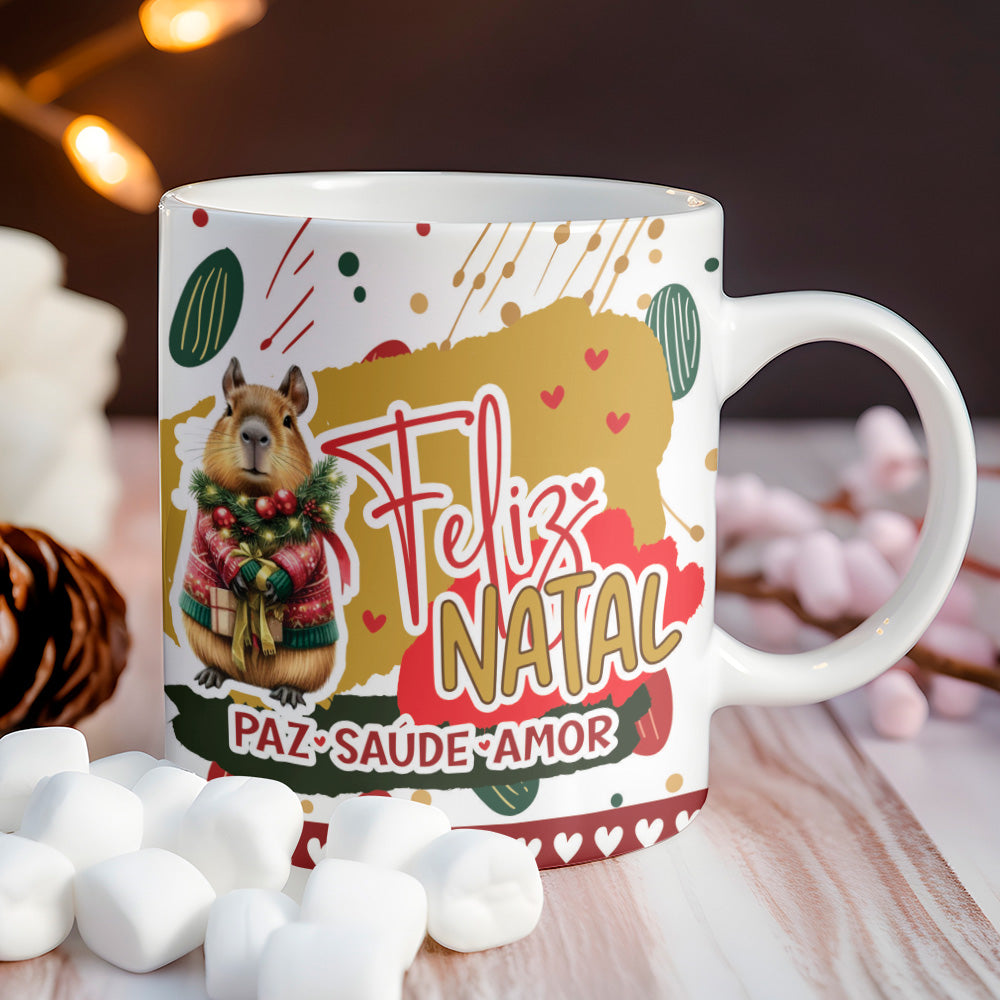 Christmas Capybara Mug Sublimation Design PNG | Funny Cute Capybara Xmas Coffee Cup Wrap
