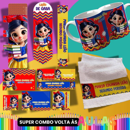 Back to School Sublimation Bundle PNG | Cute Princess School Set PNG | Mug Wrap, Hand Towel Template, Ruler, Bookmark, Pencil Wrap | School Labels PNG
